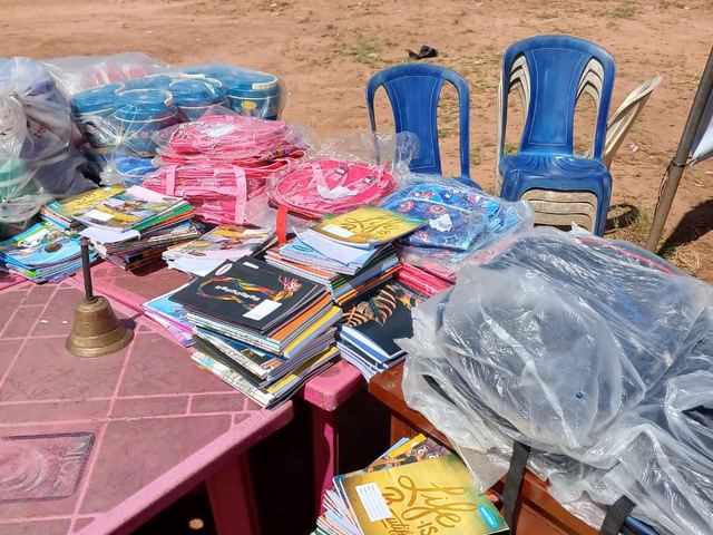 Supplies stacked and sorted on the morning of the outreach.