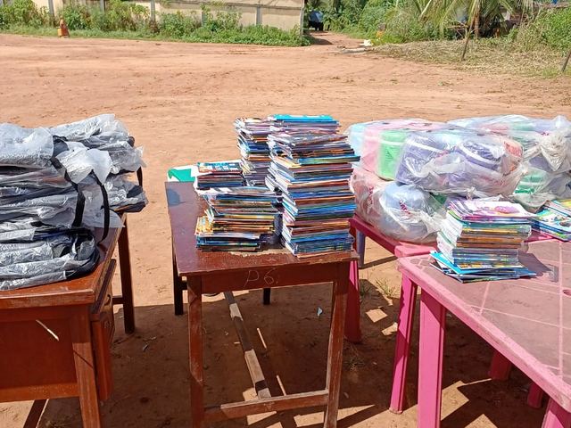 Everything laid out in the school grounds.