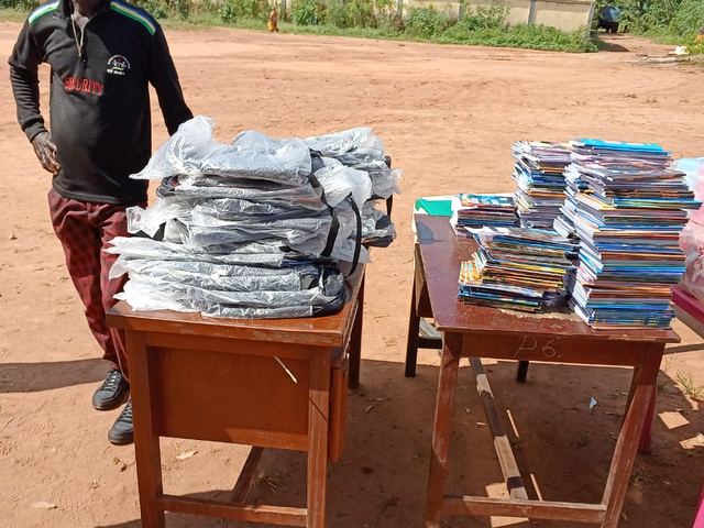 Final checks on the supplies before the pupils were called.